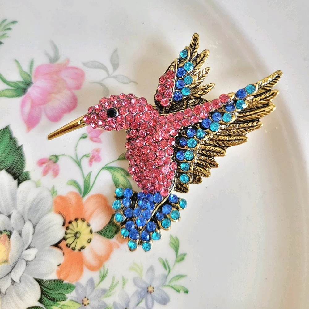 Pink Hummingbird  Brooch Pin Pendant Necklace NWT